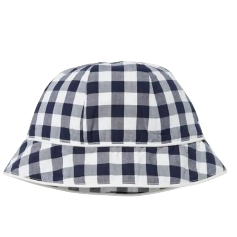JANIE AND JACK Navy Blue Gingham Plaid Check Bucket Hat Preppy - 6-12 mos - NWT